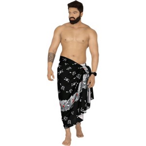LA LEELA Men's Pirates Sarong Wrap Pareo Caribbean Pirates Swim Trunks Swimwear Full Beach Wraps for Men One Size Skull Crossbones, Black - 1 of 4