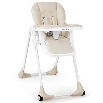Infans Baby High Chair with 7 Height & 3 Footrest Adjustable Cup holder 2 Wheels Beige