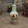Vintiquewise Outdoor Beige Clay Chimenea Scribbled Design Fire Pit with Metal Stand - 2 of 4