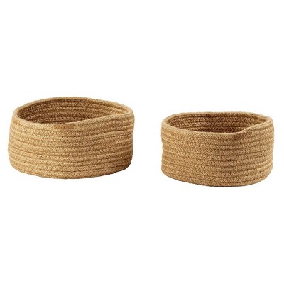 Juvale 2-Pack Round Cotton Rope Woven Storage Basket Bins Hampers for Toy, Blanket - 2 Sizes, Brown
