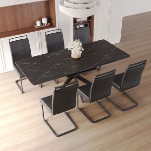 NicBex 62.4"-78.15" Dining Table Set for 6 Modern Extendable Dining Table with Metal Base with 6 Upholstered Chairs - 1 of 4
