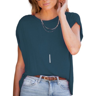 Amaryllis Women's Ruched Gathered Shoulder Top Soft Comfortable Fabric Trendy Relaxed Stylish Casual Versatile Fit