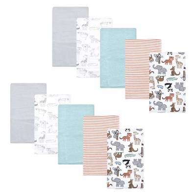 Hudson Baby Unisex Baby Cotton Flannel Burp Cloths, Zoo Animals, One Size