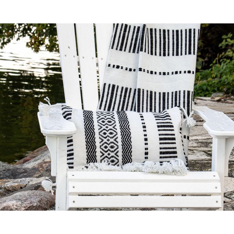 Black Striped Hand Woven 14x22" Outdoor Decorative Throw Pillow with Hand Tied Tassels - Foreside Home & Garden, 6 of 7