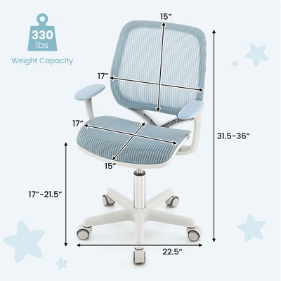 Blue Adjustable Mesh Kids Swivel Desk Chair with Fixed Arms