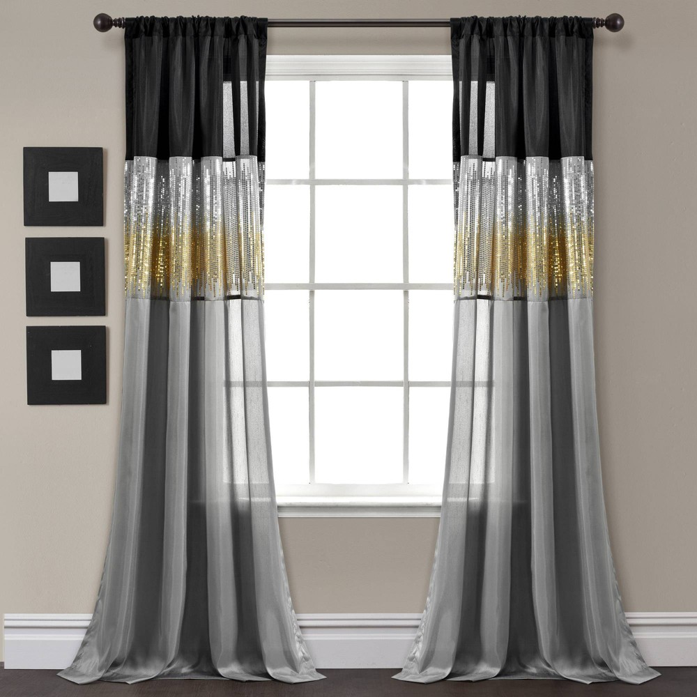 Photos - Curtains & Drapes 84"x42" Night Sky Light Filtering Window Curtain Panel Gold/Black - Lush D