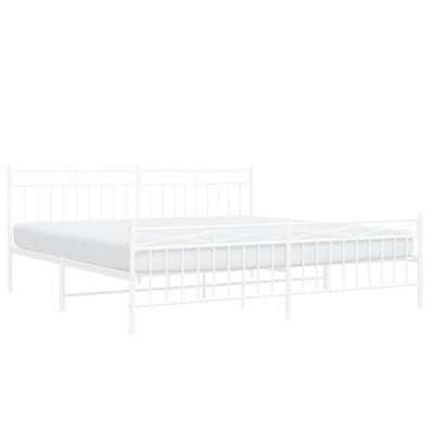 vidaXL White Steel Bed Frame with Headboard and Footboard - King Size 76"x79.9" - Modern Double Bed