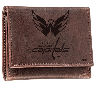 Evergreen NHL Washington Capitals Brown Leather Trifold Wallet Officially Licensed with Gift Box