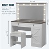 Vanity Desk Modern with Glass Top and LED Mirror for Bedroom Makeup -3irtyhousy - 4 of 4