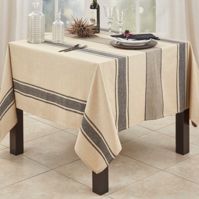 Natural Banded Cotton Square Tablecloth