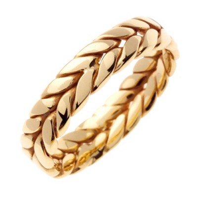Pompeii3 Mens Gold 6mm Hand Braided Comfort Fit Wedding Band