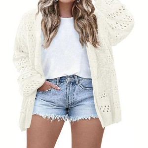 Coolmee Womens Plus Size Crochet Cardigan Boho Long Sleeve Oversized Open Front Knitted Sweater - 1 of 4