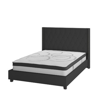 Flash Furniture Riverdale Tufted Upholstered Platform Bed with 10 Inch CertiPUR-US Certified Foam and Pocket Spring Mattress