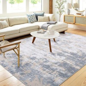 Washable Area Rug, Soft Faux Wool, Non-Slip, Low Pile, Abstract Design for Living Room, Bedroom, Dining Room. - 1 of 4