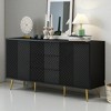 Sideboard Buffet Cabinet with Geometric Line Doors, 3 Central Drawers, 2 Storage Cabinets, Conical Metal Legs, Cabinet for Kitchen, Dining Room - 3 of 4