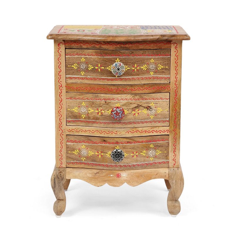 Ailey Handcrafted Boho Mango Wood 3 Drawer Nightstand Natural - Christopher Knight Home, 5 of 14