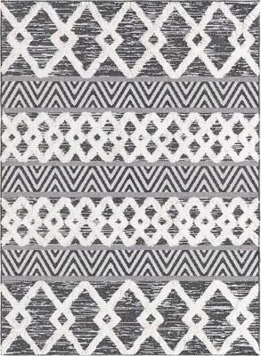 Casa Black and Ivory Geometric Cotton 4'5" x 6' Area Rug