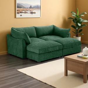 78.7" Chenille Modular Sleeper Sectional Sofa Bed with Storage Ottomans & Drawers Under Each Seat - 1 of 4