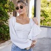 Amaryllis Women's Square Neck Ruched Crop Top with Long Balloon Sleeves Stretch Fabric Fitted Waist - 2 of 4
