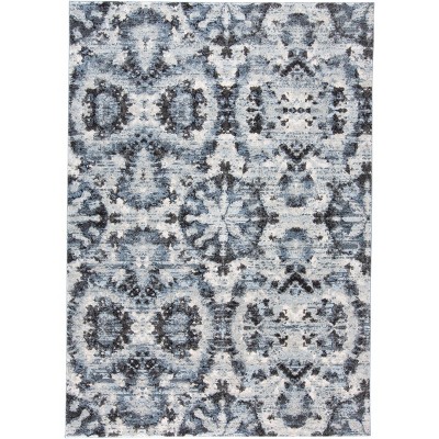 Ainsley Traditional Ikat Blue/Black/Ivory Area Rug