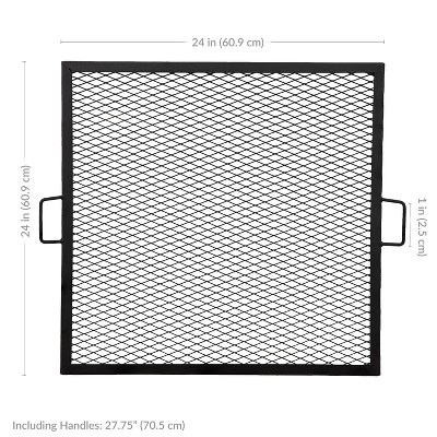 Heavy-Duty Black Steel Square Fire Pit Cooking Grill with Handles