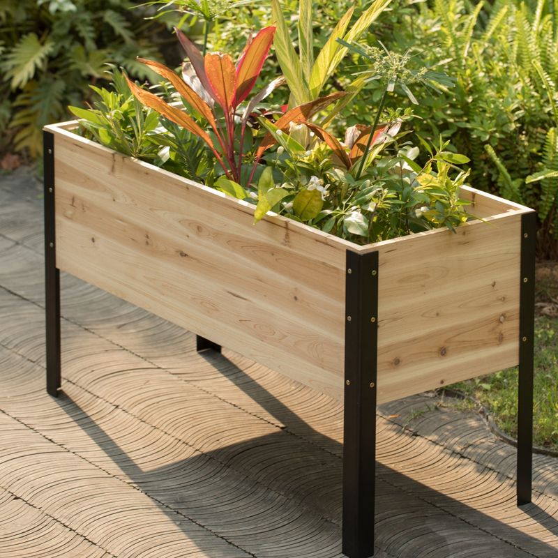 Gardenised Elevated Outdoor Raised Rectangular Planter Bed Box Solid Wood with Steel Legs, Natural, 6 of 12