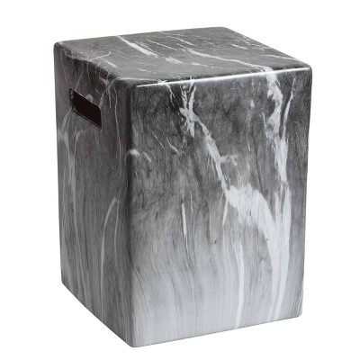 Avila Marble Garden Stool - Dark Gray Marble - Safavieh