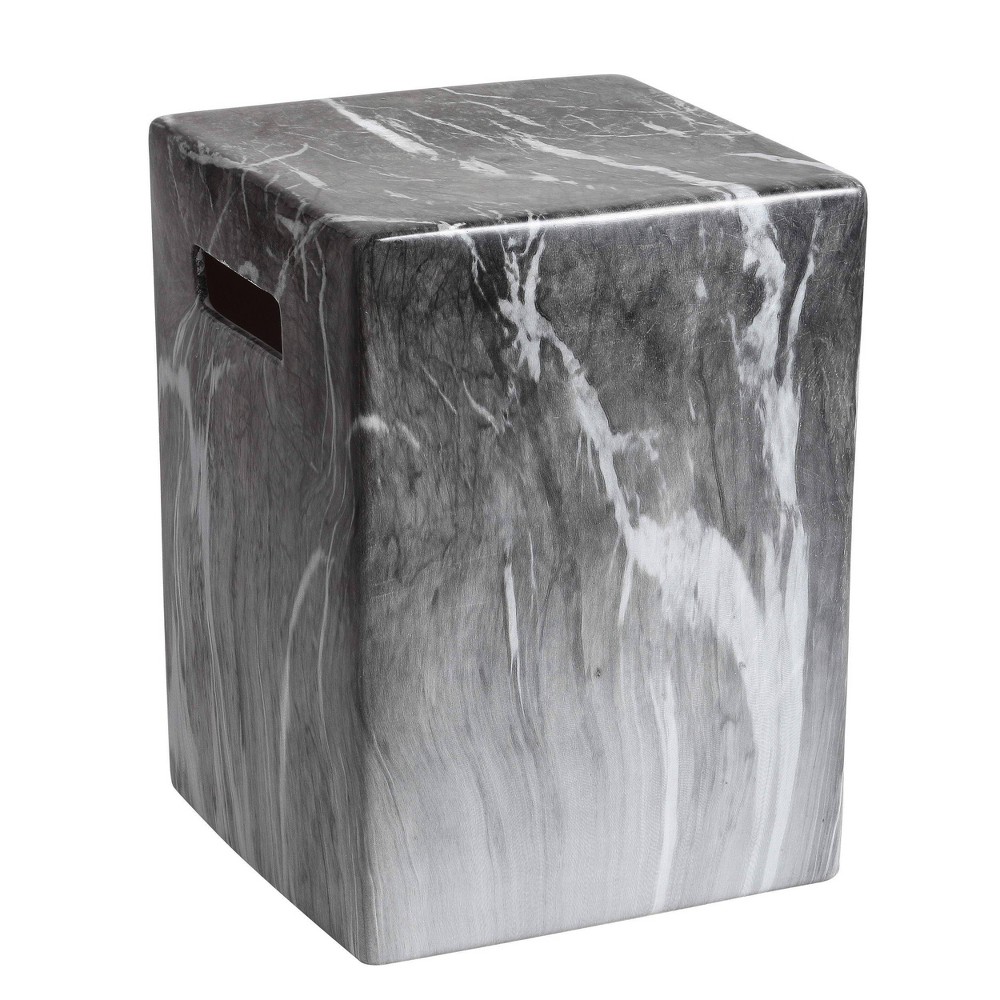 Avila Marble Garden Stool Dark Gray Marble Safavieh