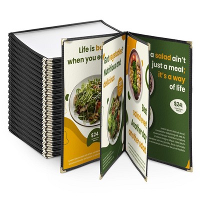 WeChef 20 Pack 8.5 x 14" 4 Page 8 View Menu Covers Black Trim Legal Size Restaurant Cafe