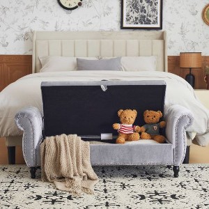 Kumasinova Luxury Velvet Storage Ottoman Bench, Sturdy Wood Frame, Rectangular Ottoman with 1 Pillow, Versatile Bed Bench & Entryway Bench - 1 of 4