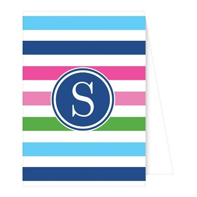 10ct Note Cards - Preppy Stripe Monogram - S