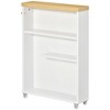 kleankin Slim Bathroom Cabinet with Castor Wheels Storage Organizer and Wood Shelves To Fit In Small Spaces, White - 4 of 4