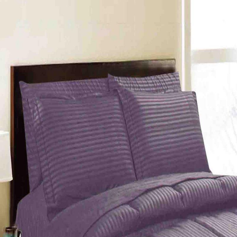 Embossed 8-Pieces Strip High-Quality Microplush Comforter Set Plum by Plazatex, 2 of 5