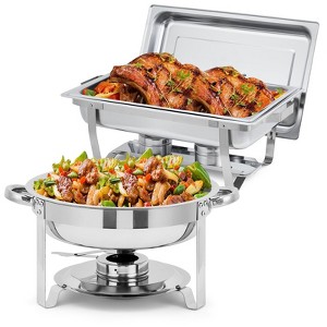 2-Pack Rectangular & Round Chafing Dish Set – 8QT + 5QT Stainless Steel Buffet Warmers with Fuel Holders, Lids & Pans for Catering, Weddings - 1 of 4