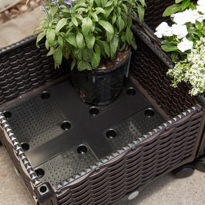 Barton Brown Wicker Raised Garden Planter Box with Wheels