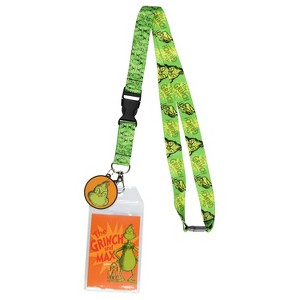 Dr. Seuss GRINCH And Max ID Badge Holder Lanyard w/ 1.5" Logo Rubber Pendant Green - 1 of 4