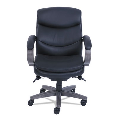 Black Leather High Back Swivel Executive Chair with Wood Base