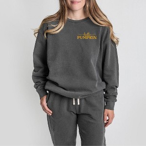 Simply Sage Market Women's Lightweight Garment Dyed Graphic Sweatshirt Embroidered Hello Pumpkin - 1 of 4