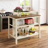 LunaLulinlk Solid Wood Rustic 45" Stationary Kitchen Island with 2 Open Shelves for Small Places,Walnut+Cream White - 2 of 4