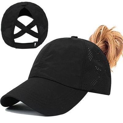 Nertpow Womens Ponytail Hat Baseball Cap, Adjustable Criss Cross Baseball Cap High Bun Unisex Quick Drying Trucker Hats