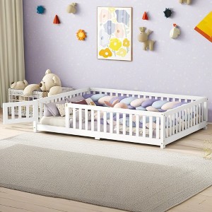 ROOMTEC Floor Bedframe w/Safety Guardrails and Door,Wood Bed with Removed Slats for Kids - 1 of 4