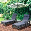 Outsunny Chaise Lounge Set of 2 with 5 Angle Backrest, Wheels, Armrests, Table, Cushions, PE Rattan Wicker Chairs, 3-Piece Pool Furniture Set, Gray - 3 of 4