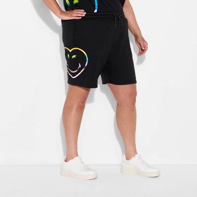 Pride Adult Smiley World Rainbow Heart Graphic Shorts - Black