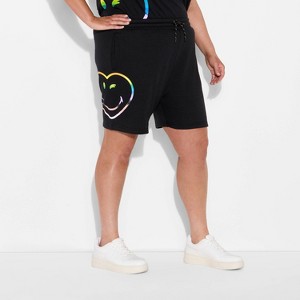 Pride Adult Smiley World Rainbow Heart Graphic Shorts - Black - 1 of 3