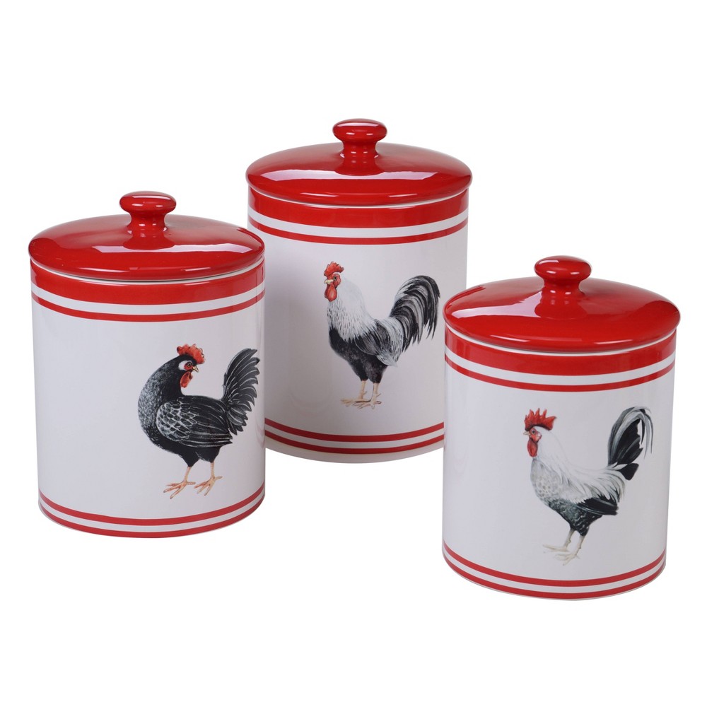 3pc Earthenware Homestead Rooster Canister Set White - Certified International