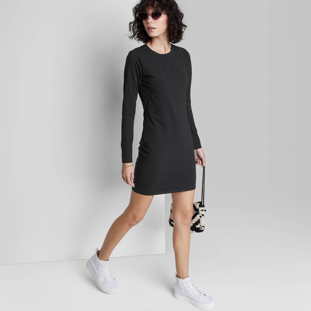 Women's Long Sleeve Cut Out Detail Knit Bodycon Dress - Wild Fable Black M