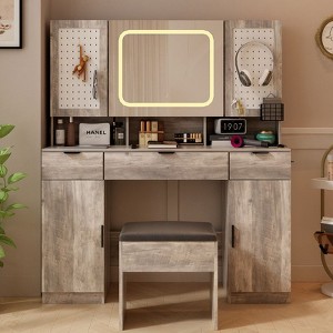 Karl Home Large Makeup Vanity Set with LED Mirror Cabinet, USB & Power Outlet,3 Drawers and 5 Doors - 1 of 4