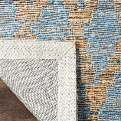 Coastal Charm Light Blue & Gold Handwoven Cotton Area Rug - 8' x 10'