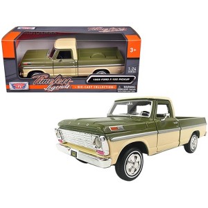 1969 Ford F-100 Pickup Truck Light Green and Cream 1/24 Diecast Model Car by Motormax - 1 of 4