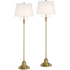 360 Lighting Spenser Traditional 58" Tall Standing Floor Lamps Set of 2 Lights Pull Chain Gold Metal Brushed Antique Brass Finish Living Room Bedroom - 1 of 4